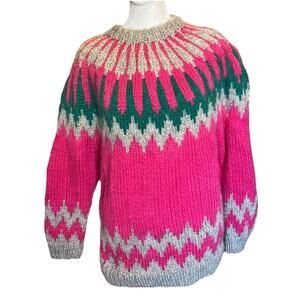 Vintage Fair Isle Wool Chunky Sweater Nordic Size M/L
